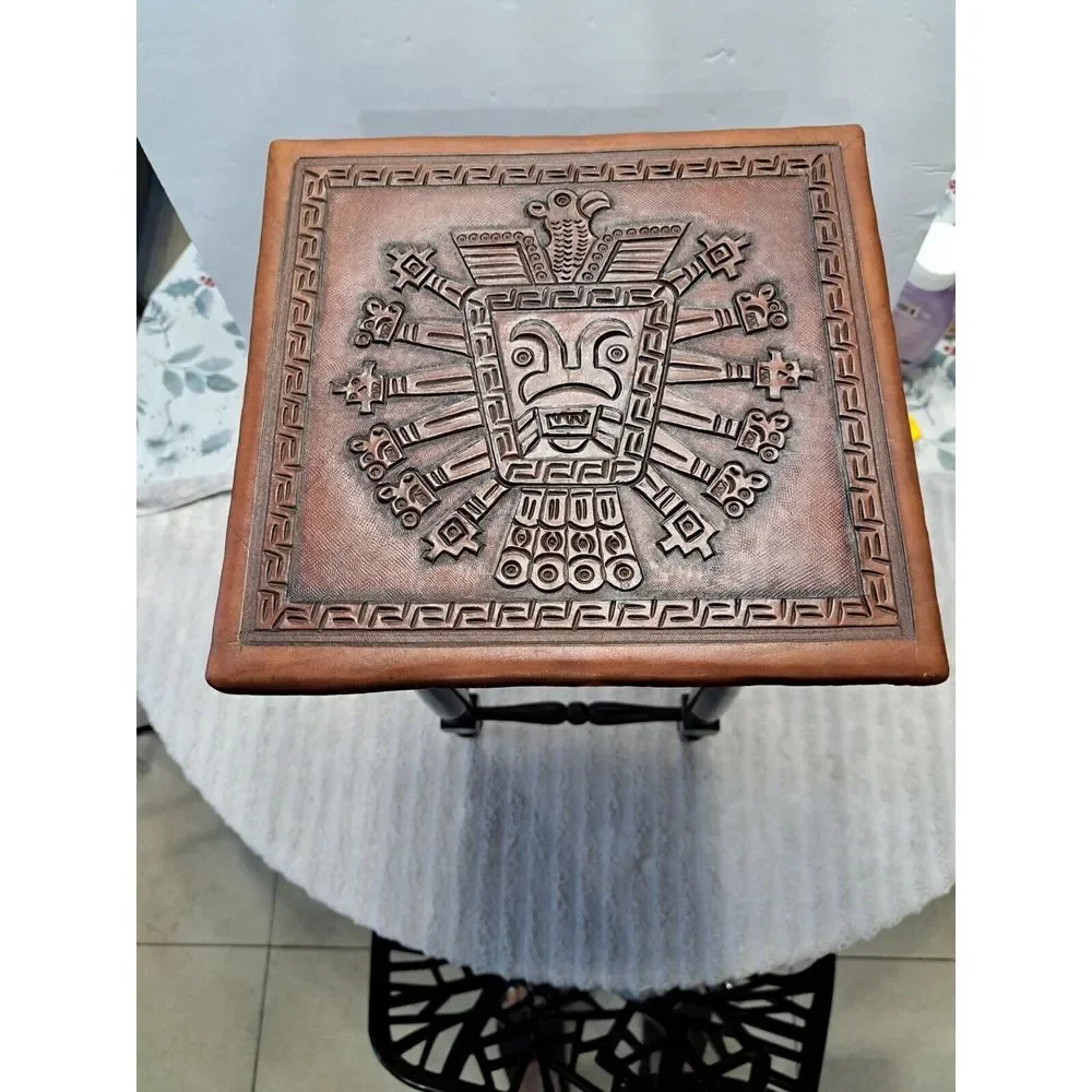 Antique 20th Century‎ Leather Wrapped Hand Tooled Peruvian Accent Nesting Table